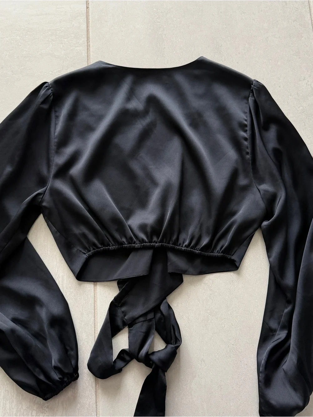 Abercrombie & Fitch Black Satin Wrap Tie-Front Blouse